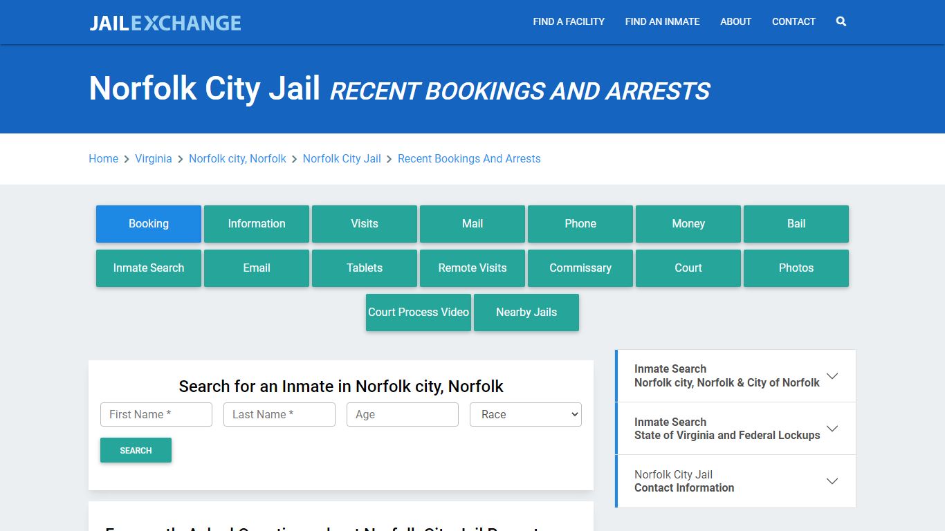 Norfolk City Jail Recent Bookings And Arrests - Jail Exchange